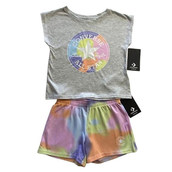 CONVERSE GIRLS SIZE 4 Blur Chuck Taylor Patch T-Shirt & Short Set - Picture 1 of 6